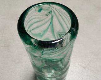 Anthony Stern Green Swirl Art Glass Cylinder Vase (5/6)