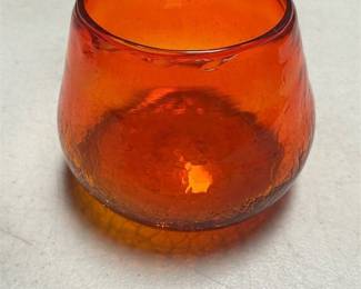 Orange Crackle Glass Wide-Mouth Vase (2/5)