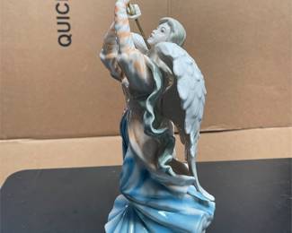 Glazed Porcelain Angel Figurine with Metal Trumpet (4/5)