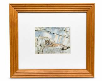 Framed Bobcat and Petroglyph Wildlife Artwork
