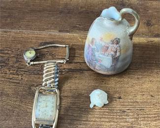 Bulova 10K Gold Filled Watches & Cavalier Scene Porcelain Pitcher (2/8)