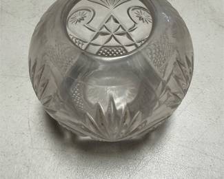 Clear Pressed Glass Rose Bowl with Fan Motifs (3/4)