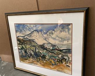 Framed Mountain Landscape in Blue and Ochre (3/4)