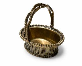 Brass Basket with Beaded Rim and Openwork Handle