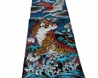 Japanese-Style Tiger and Eagle Velvet Wall Scroll