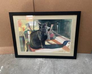 Framed Black Cat and Artist’s Supplies Artwork (2/4)