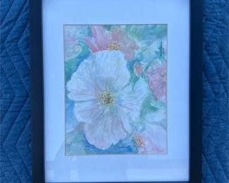 Framed Floral Artwork Signed Janet Duncan