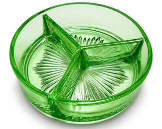 Green Depression Glass Three-Part Relish Dish