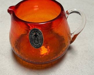 Pilgrim Orange Crackle Glass Creamer Pitcher (2/6)