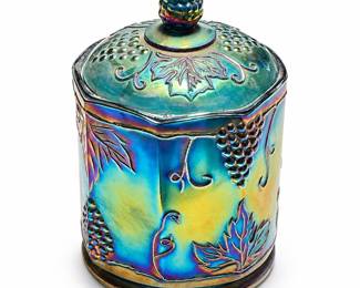 Indiana Glass Harvest Grape Blue Carnival Glass Canister
