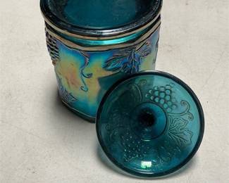 Indiana Glass Harvest Grape Blue Carnival Glass Canister (3/5)