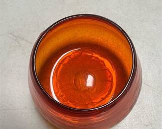 Orange Crackle Glass Wide-Mouth Vase (4/5)