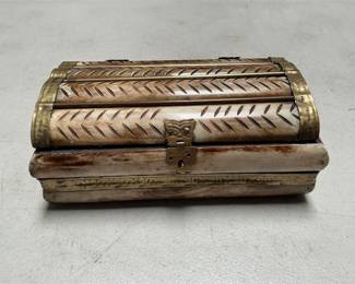 Carved Bone and Brass Domed Jewelry Box (2/6)