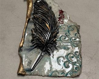 Glazed Ceramic Feather Relief Wall Plaque (2/6)