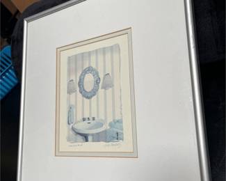 Framed “Pink and Blue” Bathroom Art Print (2/4)