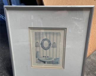 Framed “Pink and Blue” Bathroom Art Print (3/4)