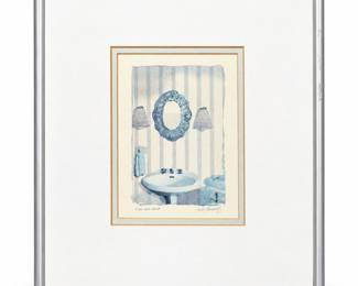 Framed “Pink and Blue” Bathroom Art Print