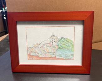 Framed Sleeping Cat Artwork, Copyright 2010