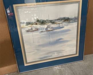Framed Harbor Scene with Fishing Boats (3/5)