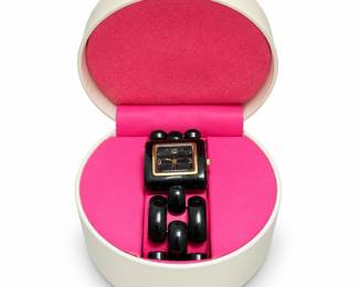 Black Square-Case Bracelet Watch with Presentation Box