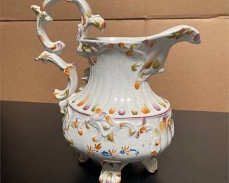 Italian Rococo Style Ceramic Ewer with Applied Flowers (2/4)