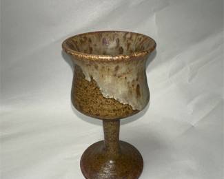Studio Pottery Goblet with Brown and Cream Glaze (2/2)