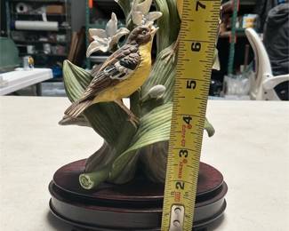 Pair of Songbirds with Flowers on Wood Stand (5/5)
