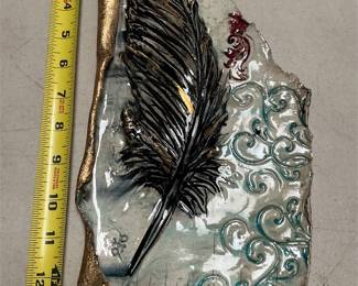 Glazed Ceramic Feather Relief Wall Plaque (6/6)