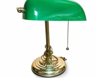 Banker's Desk Lamp with Green Glass Shade