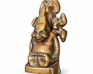 Brass Figural Door Knocker with Scroll Backplate
