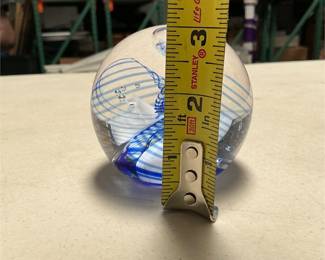 Blue Swirl Art Glass Paperweight with Controlled Bubbles (5/5)