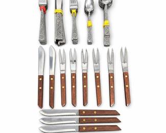 43-Piece Assorted Flatware and Wood-Handled Cutlery