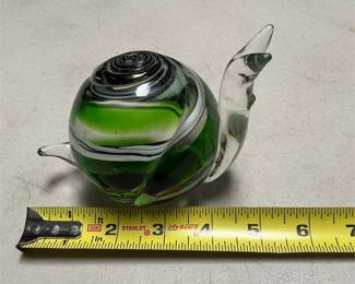 Green Swirl Art Glass Snail Paperweight (6/6)