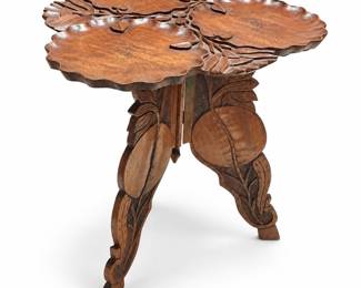 Carved Wood Lotus Leaf Folding Side Table