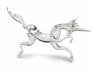 Clear Glass Rearing Unicorn Figurine