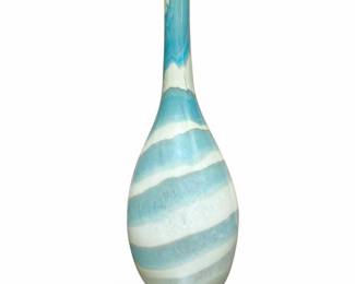 Blue and Cream Spiral Art Glass Bottle Vase