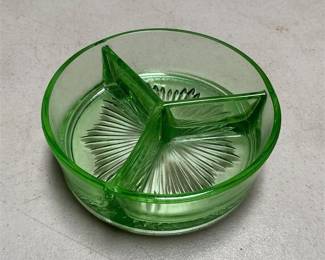 Green Depression Glass Three-Part Relish Dish (2/5)