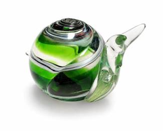Green Swirl Art Glass Snail Paperweight