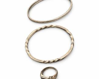 Sterling Silver Bangles and Signet Ring, 29 Grams