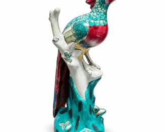 Chinoiserie Ceramic Bird on Tree Trunk Figurine