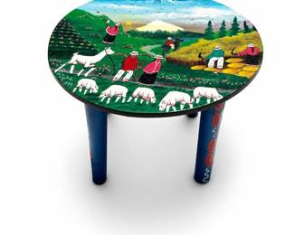 Luis Ugsha Tigua Folk Art Miniature Stool, 1999