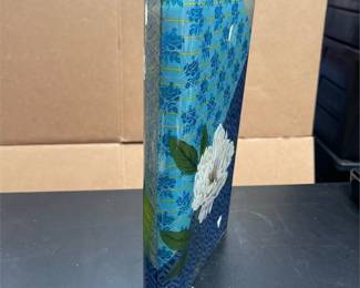 Peacock and Floral Decorated Rectangular Glass Vase (5/5)