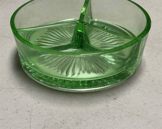 Green Depression Glass Three-Part Relish Dish (4/5)
