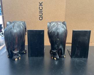 Carved Wood Elephant Figures and Bookends (4/4)