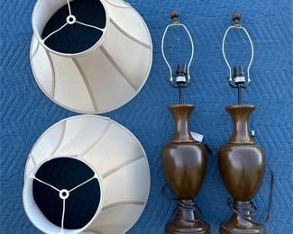 Pair of Bronze-Tone Urn Table Lamps with Bell Shades (2/4)