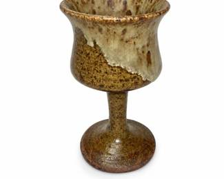 Studio Pottery Goblet with Brown and Cream Glaze