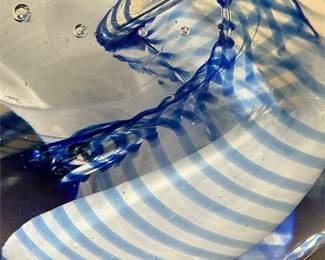 Blue Swirl Art Glass Paperweight with Controlled Bubbles (4/5)