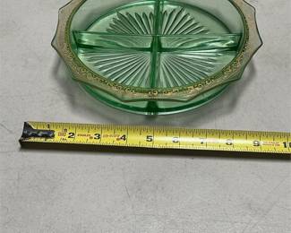 Green Glass Divided Relish Dish with Gold Trim (5/5)