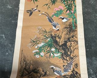 Flowers and Birds Reproduction Scroll After Xiao Rong