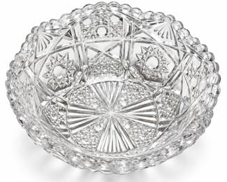 Clear Pressed Glass Bowl with Star and Fan Motifs